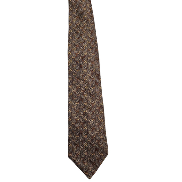 Bugatti 100% Silk Tie Brown Gold Paisley Pattern Made Korea 3.75" Wide Vintage - Picture 1 of 6